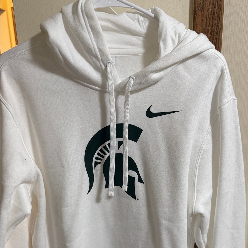 Nike White Hoodie with Dark Green Emblem